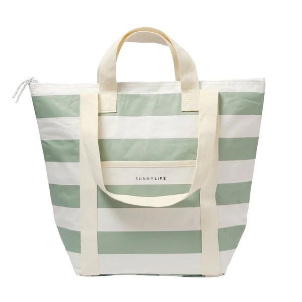 Light Cooler Tote La Palma Sage Stripe Sunnylife