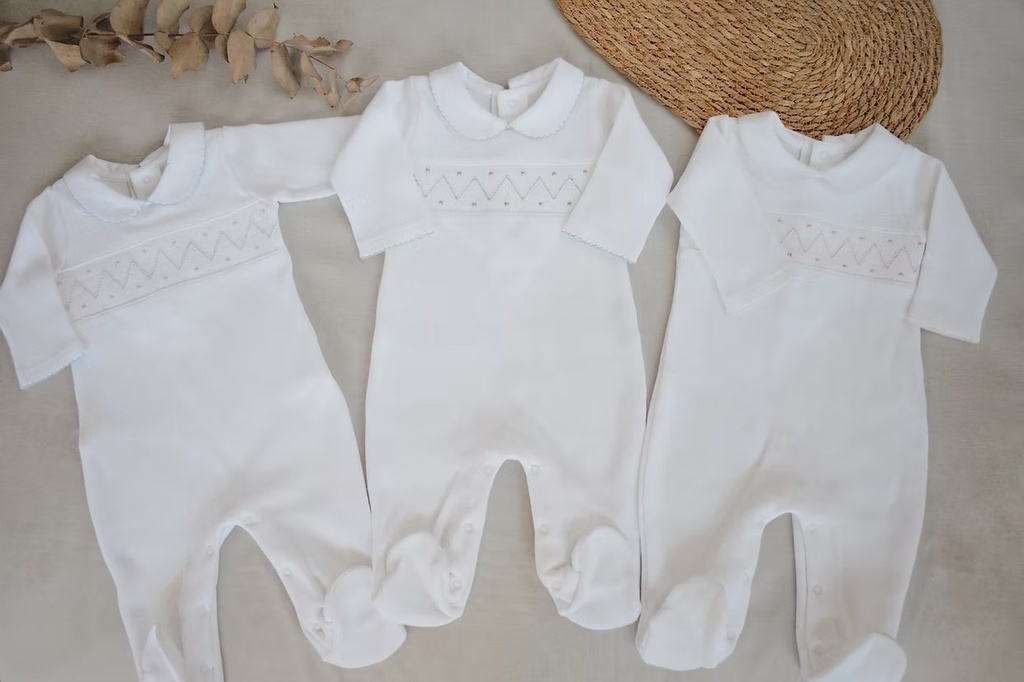 Enterizo PIMA punto smock celeste 3/6 Mon Petit