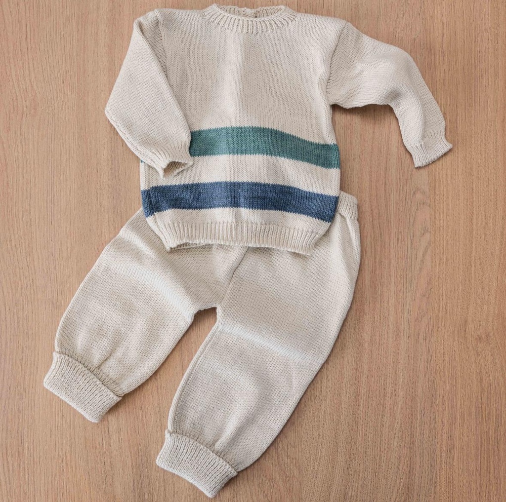 Set buzo y pelele tejido rayas azul y verde 3-6m Peekaboo