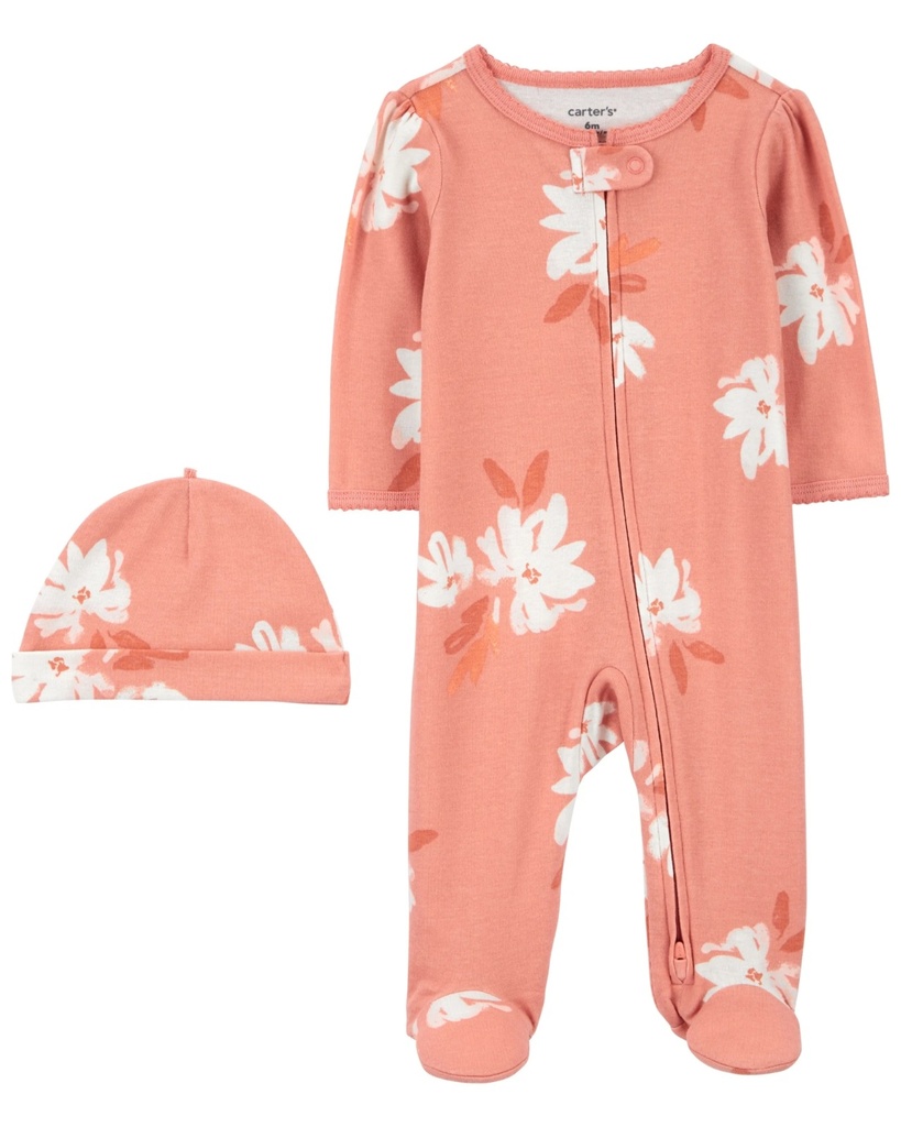 Pijama 1Pc C/Pie Y Gorro Floral Algodón 3M Carters