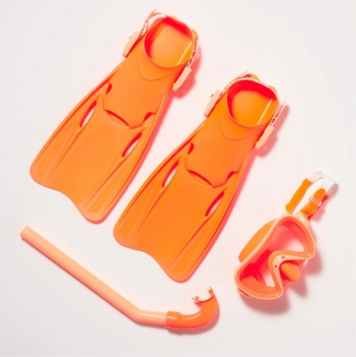 [9339296056127] Set Snorkel Medium 6+ - Neon Coral Marble Sunnylife