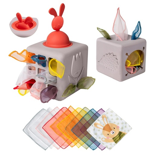 [605566134055] Caja de trapitos Silicona Pop up Taf Toys