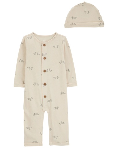 [195862660285] Monito Y Gorro Estampado Algodón Beige Zorro 9M Carters