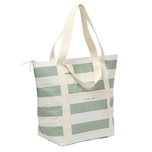 [9339296069059] Light Cooler Tote La Palma Sage Stripe Sunnylife