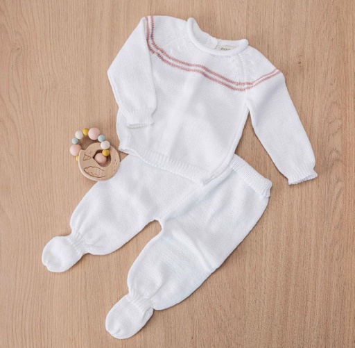 [PK68] Conjunto Hilo blanco con doble guarda rosa 0-3 Peekaboo