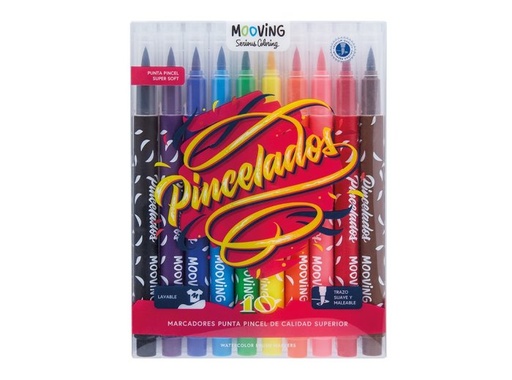 [7798302937058] Marcadores Punta Pincel Caja X10 Unidades Mooving
