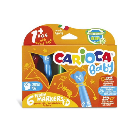 [8003511428150] Marcadores Gruesos Teddy Baby Caja X6 Colores Carioca