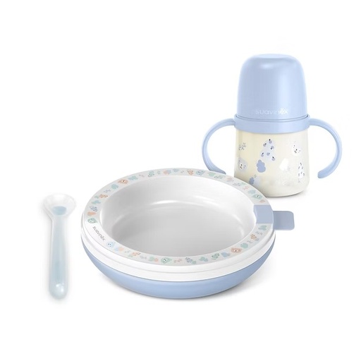 [909242] Vaso + Plato Termico + Cuchara 3 Uds - Prints Azul Suavinex