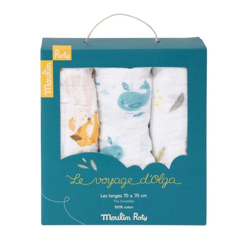 [714290] Juego De 3 Muselinas Estampadas El Viaje De Olga Moulin Roty